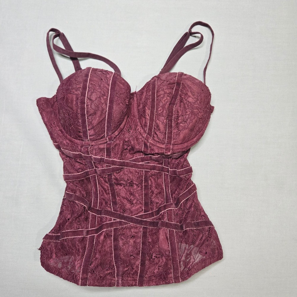 Y2K Charlotte Russe Corset Top XS Burgundy Lace Bustier Vamp Goth Grunge